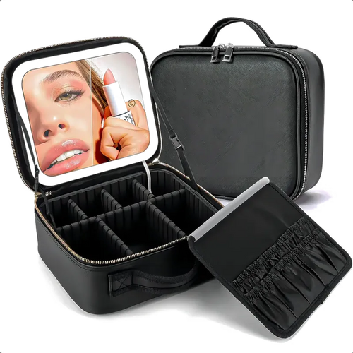 Maleta cosmetiquero negro con espejo LED sin fondo - portada