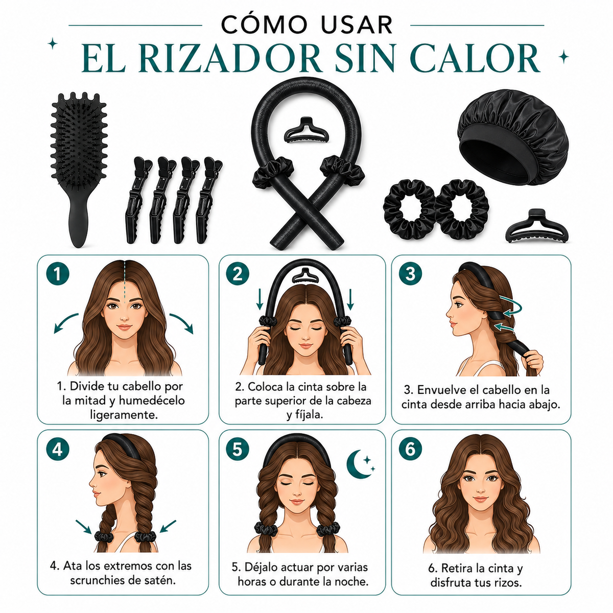 Kit rizador sin calor para ondas y rutina de peinado