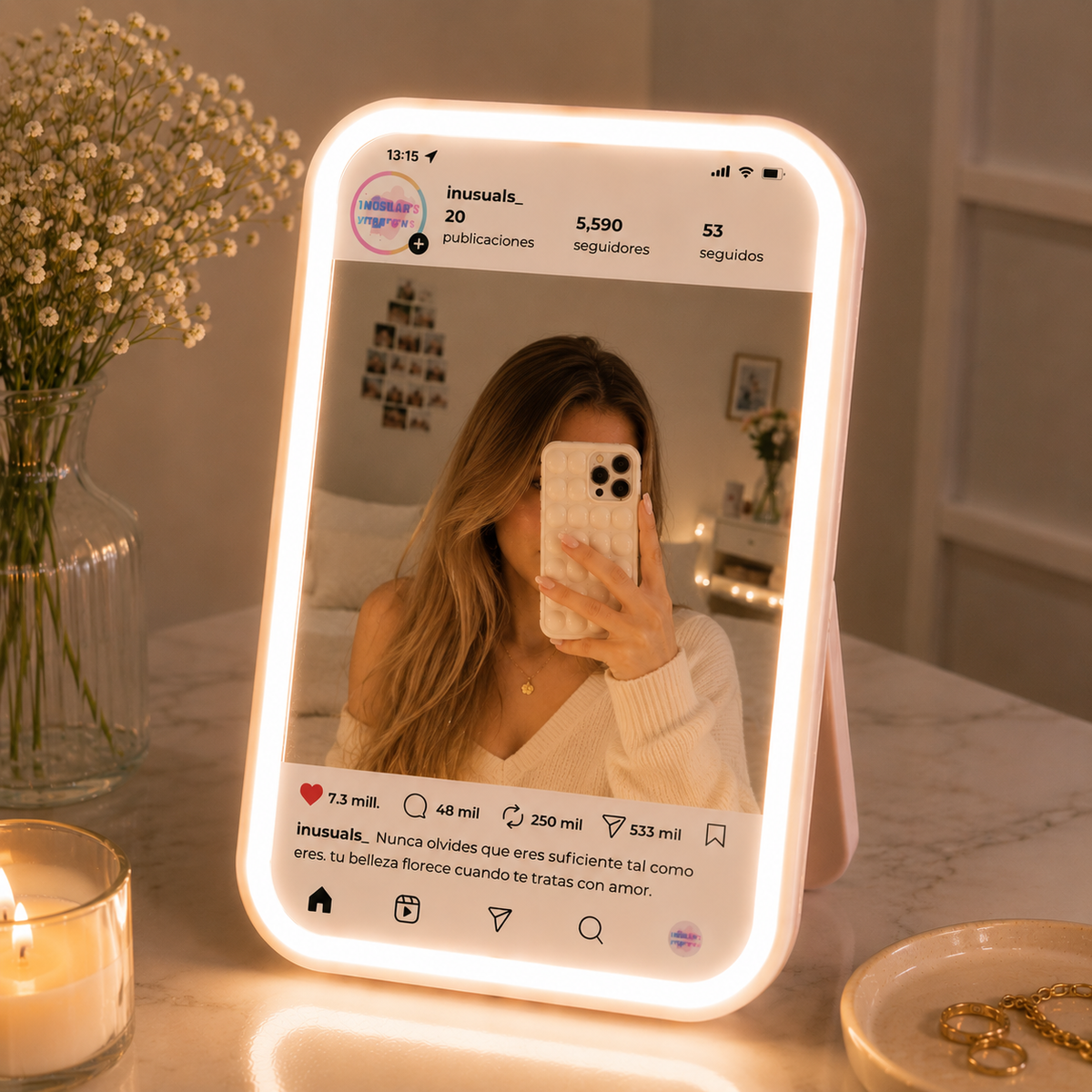 Espejo LED Instagram Glow para maquillaje y contenido