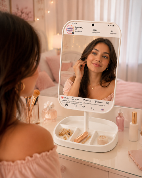 Espejo Instagram LED personalizable compacto