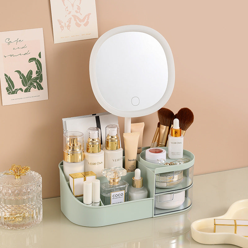 Organizador de maquillaje con espejo LED marfil - foto 05