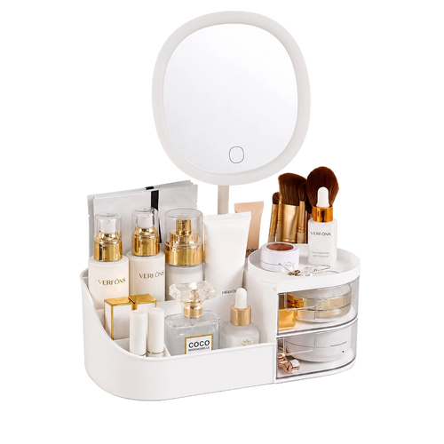 Organizador de maquillaje con espejo LED sin fondo - portada